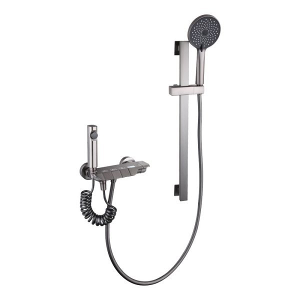 Hot Modern Digital Cold And Hot Water Brass Luxury Rain Mixer Black System Thermostatic Piano Key Bathroom Smart Shower Set - 图片 3