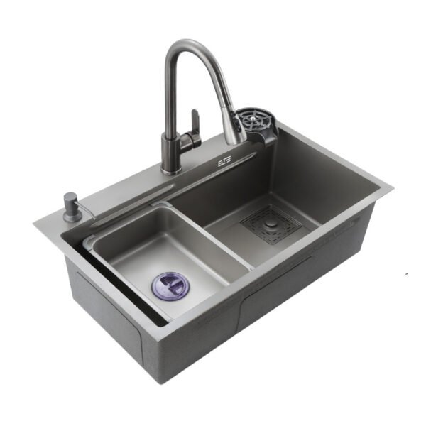 Anti-Scratch Stainless Steel Kitchen Sink Handmade Single Bowl Slot Multifunction Smart Waterfall Sink - 图片 7