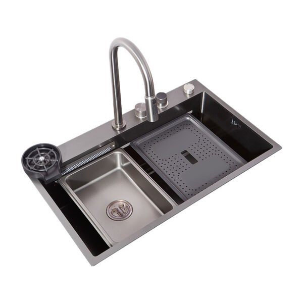 Anti-Scratch Stainless Steel Kitchen Sink Handmade Single Bowl Slot Multifunction Smart Waterfall Sink - 图片 3