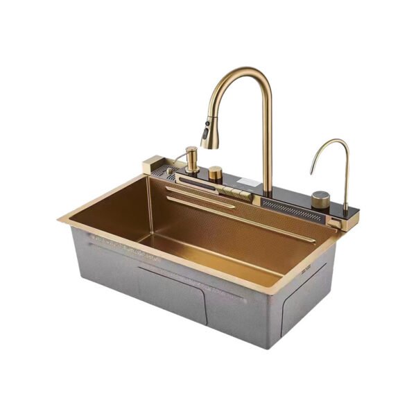 Anti-Scratch Stainless Steel Kitchen Sink Handmade Single Bowl Slot Multifunction Smart Waterfall Sink - 图片 5