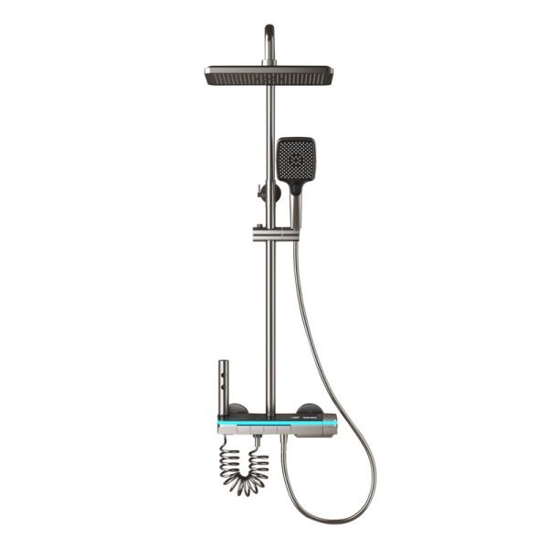 Modern Piano Digital Shower Mixer Set Gray Rainfall Spray Shower Faucet Four Function Hotel Project Bathroom Tap