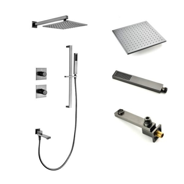 Square Three Function Gun Gray Shower Hot Sale Concealed Wall Mount Shower Set Pressure Balance Shower for Bath