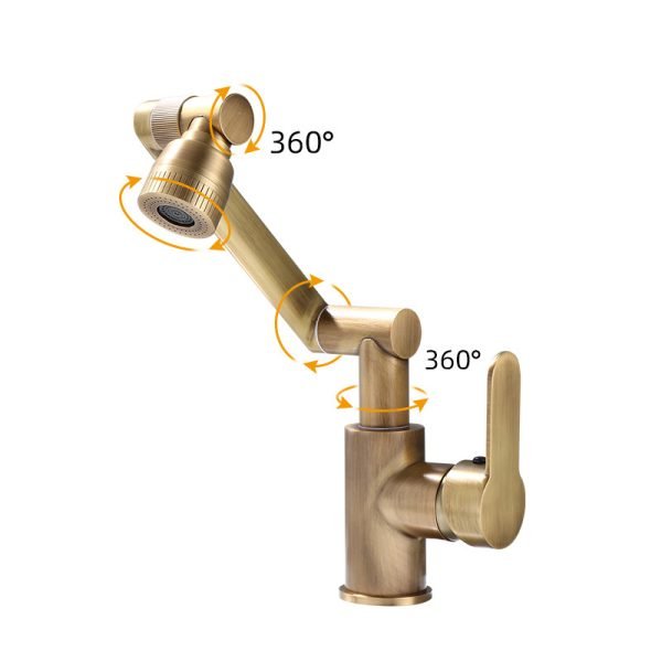 Antique Brass Basin Mixer Gold Color Water Tap 360 Degree Household Faucet