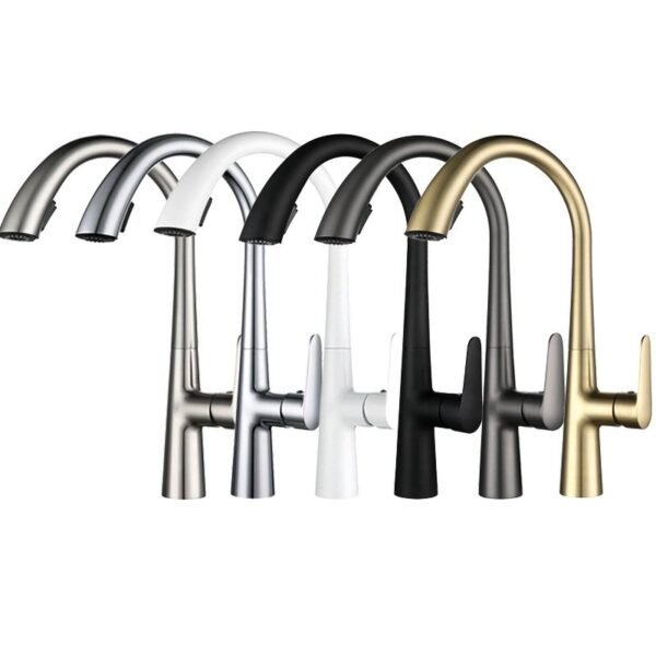 Black Color Brass Kitchen Faucet Dual Spouts Single Handle Water 360 Rotation Kitchen Mixer Tap - 图片 6