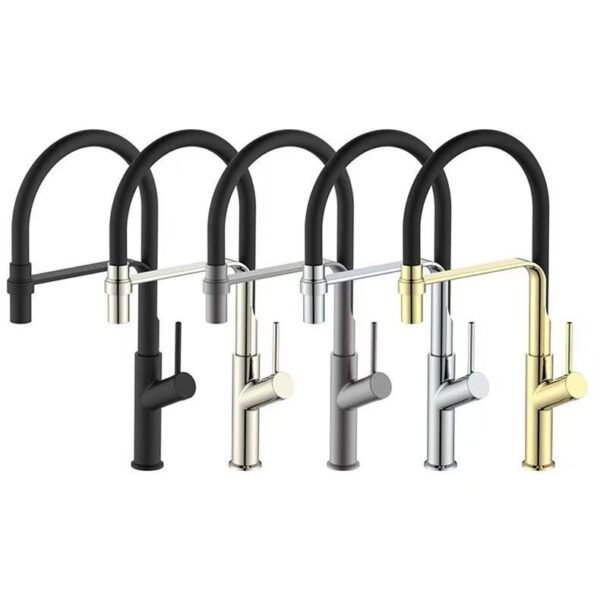 Black Color Brass Kitchen Faucet Dual Spouts Single Handle Water 360 Rotation Kitchen Mixer Tap - 图片 4